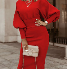 Load image into Gallery viewer, Solid Color Lantern Sleeve Dress
