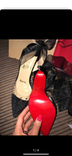 Load image into Gallery viewer, Black Lace up Slingback red bottoms
