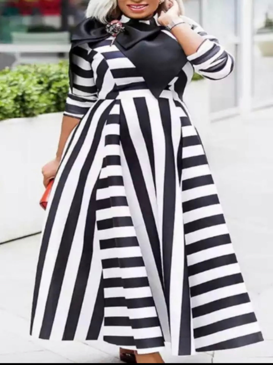 Elegant First Lady Striped Dress