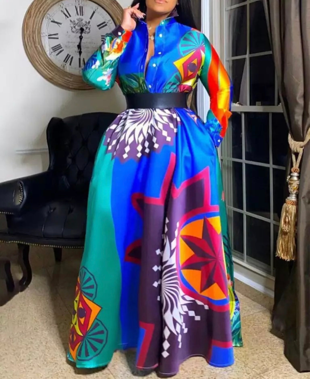 Colorful High Waist Dress
